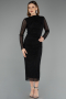 Robe de Cérémonie Midi Pierreux Noir ABK2492