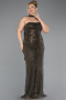 Robe De Soirée Grande Taille Longue Perlé Kaki Foncé ABU5495