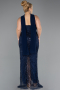 Robe De Soirée Grande Taille Longue Perlé Bleu Marine ABU5495