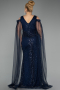 Robe De Soirée Grande Taille Longue Perlé Bleu Marine ABU5498