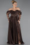 Robe Grande Taille Satin Longue Brun ABU5261
