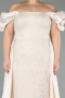 Robe De Soirée Grande Taille Perlé Longue Beige ABU5155