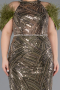 Robe de Soirée Grande Taille Longue Perlé Kaki ABU5540