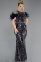 Robe de Soirée Grande Taille Longue Perlé Bleu Marine ABU5540