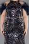 Robe de Soirée Grande Taille Longue Perlé Bleu Marine ABU5540