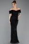 Robe de Soirée Longue Perlé Noir ABU5547