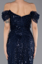 Robe de Soirée Longue Perlé Bleu Marine ABU5557