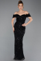 Robe de Soirée Longue Perlé Noir ABU5557