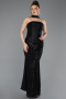 Robe de Soirée Longue Perlé Noir ABU5556