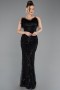 Robe de Soirée Longue Perlé Noir ABU5590