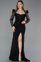 Robe de Soirée Longue Dantelle Noir ABU5604