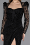 Robe de Soirée Longue Dantelle Noir ABU5604