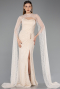 Robe de Soirée Longue Dantelle Beige ABU5614
