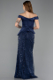 Robe de Soirée Longue Perlé Bleu Marine ABU5616