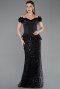 Robe de Soirée Longue Perlé Noir ABU5616