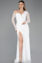 Robe de Soirée Longue Dantelle Blanc ABU5618