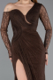 Robe de Soirée Longue Dantelle Brun ABU5618
