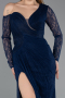 Robe de Soirée Longue Dantelle Bleu Marine ABU5618