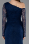 Robe de Soirée Longue Dantelle Bleu Marine ABU5618