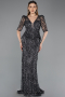 Robe de Soirée Longue Squameuse Anthracite ABU5621