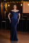 Robe de Soirée Longue Perlé Bleu Marine ABU5616