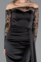 Robe Queue de Poisson Longue Satin Noir ABU5641