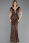 Robe de Soirée Longue Perlé Brun ABU5637