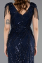Robe de Soirée Longue Perlé Bleu Marine ABU5637