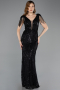Robe de Soirée Longue Perlé Noir ABU5637