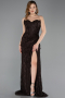 Robe de Soirée Longue Lacé Brun ABU5642