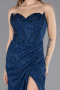 Robe de Soirée Longue Lacé Bleu Marine ABU5642