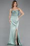 Robe de Soirée Longue Satin Turquoise ABU5646