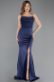Robe de Soirée Longue Satin Bleu Marine ABU5646