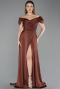 Robe De Soirée Satin Longue Brun ABU4508