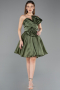 Robe de Cérémonie Courte Satin Kaki ABK2510
