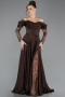 Robe De Soirée Satin Longue Brun ABU5054