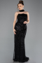 Robe de Soirée Longue Perlé Noir ABU5683