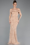 Robe De Soirée Perlé Longue Beige ABU5492