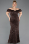 Robe de Soirée Grande Taille Longue Perlé Brun ABU5548
