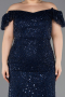 Robe de Soirée Grande Taille Longue Perlé Bleu Marine ABU5548