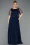 Robe Grande Taille Longue Mousseline Bleu Marine ABU5554
