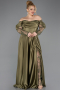 Robe Grande Taille Longue Satin Kaki ABU5261