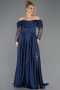 Robe Grande Taille Longue Satin Bleu Marine ABU5261
