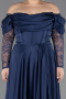 Robe Grande Taille Longue Satin Bleu Marine ABU5261