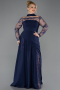 Robe de Soirée Grande Taille Longue Dantelle Bleu Marine ABU5657
