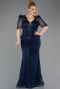 Robe De Soirée Grande Taille Longue Perlé Bleu Marine ABU5692