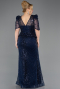Robe De Soirée Grande Taille Longue Perlé Bleu Marine ABU5692