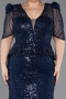 Robe De Soirée Grande Taille Longue Perlé Bleu Marine ABU5692