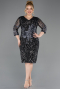 Robe de Soirée Grande Taille Courte Squameuse Noir-Anthracite ABK1284