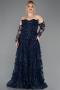 Robe De Fiançailles Grande Taille Longue Bleu Marine ABU5660
